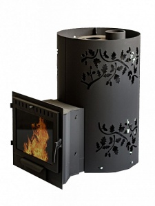 Печь-каменка ДУБРАВА 20 с закрытой каменкой дверца ПАНОРАМА под бак (10 - 20 м.куб)