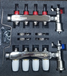 Коллектор с  4 выходами с расходомерами, воздухоотводчиками, кранами ALT-K Коллектор с  4 выходами с расходомерами, воздухоотводчиками, кранами ALT-K