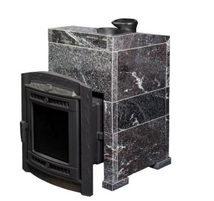 Печь-каменка чугунная АТМОСФЕРА L дверца со стеклом в облицовке АМФИБОЛИТ (22 м.куб) Печь-каменка чугунная АТМОСФЕРА L дверца со стеклом в облицовке АМФИБОЛИТ (22 м.куб)