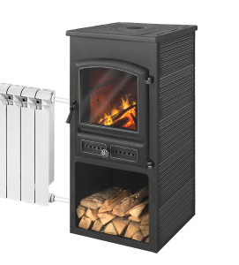 Печь-камин ЭТНА С ЧУГУННОЙ ПЛИТОЙ  11 кВт (БКД) с теплообменником АНТРАЦИТ ВЫСОКИЙ (180 м.куб) Печь-камин ЭТНА С ЧУГУННОЙ ПЛИТОЙ  11 кВт (БКД) с теплообменником АНТРАЦИТ ВЫСОКИЙ (180 м.куб)