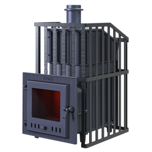 Печь-каменка чугунная ГРОЗА УРАГАН 24М в СЕТКЕ  дверца со стеклом (24 м.куб)