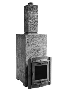 Печь-каменка чугунная АТМОСФЕРА XL дверца со ст-м в облицовке ИМПЕРИЯ ПИРОКСЕНИТ ЭЛИТ (18-26 м.куб)