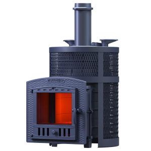 Печь-каменка чугунная ИСКАНДЕР ЗК УРАГАН 16П2 в СЕТКЕ  дверца ПАНОРАМА (16 м.куб)