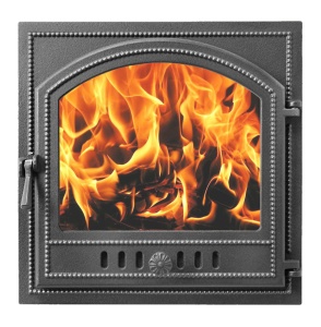 Дверца чугунная ВЕЗУВИЙ 205 крашеная со стеклом АНТРАЦИТ  (посадочный размер 415 х 415 мм)