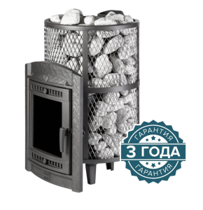 Печь-каменка чугунная АТМОСФЕРА L КТК дверца со стеклом  в сетке (12-20 м.куб)