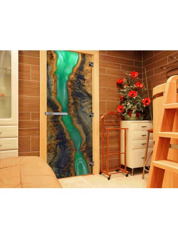 Дверь стеклянная ФОТОПЕЧАТЬ СЛЭБ-09 700х1900 мм 3 петли,стекло 8 мм,кор ОЛЬХА,ручка-дер,магнит DW