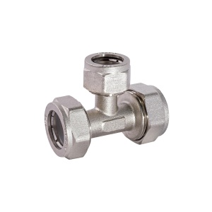 Тройник муфтовый 20 х 15 х 20 труба - вн.р.- труба (никель) IH