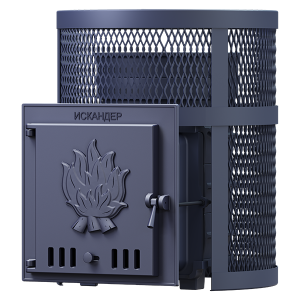 Печь-каменка чугунная ИСКАНДЕР 25 в СЕТКЕ  дверца глухая (25 м.куб)