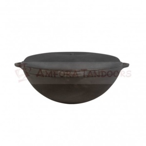 Кастрюля-казан чугунная 12л с чугунной крышкой-сковородой АМФОРА