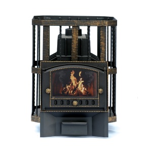 Печь-каменка  чугунная СИБИРЬ 32 СЕТКА кованная чугунная дверца ДК-2С со стеклом (20 - 32 м.куб)