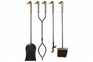 Каминный набор 51039AK (ГУСИ) ЧЕРНЫЙ с БРОНЗОЙ 4 предмета