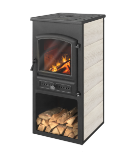 Печь-камин ЭТНА С ЧУГУННОЙ ПЛИТОЙ  11 кВт (БКД)  БЕЖЕВЫЙ ВЫСОКИЙ (180 м.куб)