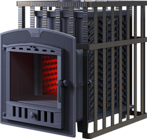 Печь-каменка чугунная GFS-ЗК 18(П)2 в сетке дверца ПАНОРАМА усиленная каменка (18 м.куб)