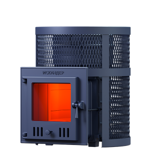 Печь-каменка чугунная ИСКАНДЕР 18М в СЕТКЕ  дверца со стеклом (18 м.куб)