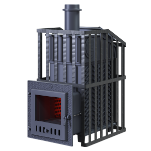 Печь-каменка чугунная GFS ЗК УРАГАН 30М в СЕТКЕ  дверца со стеклом (30 м.куб)