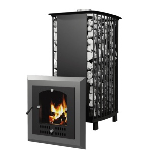 Печь-каменка чугунная СУДАРУШКА РУСА-СЕМЕЙНАЯ нерж. тоннель и дверца со стеклом (10 - 18 м.куб)