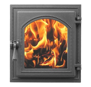 Дверца чугунная ВЕЗУВИЙ 220 крашеная со стеклом АНТРАЦИТ  (посадочный размер 290 х 325 мм)