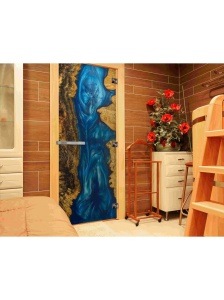 Дверь стеклянная ФОТОПЕЧАТЬ СЛЭБ-08 700 х 1900 мм 3 петли,стекло 8 мм,кор ОЛЬХА,ручка-дер,магнит DW-