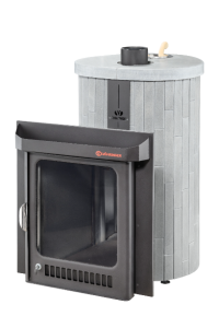 Печь-каменка МАЛЮТКА ПФ дверца со стеклом в ламелях СЕРЫЙ ВЕЛЮР НАБОРНЫЙ (18 м.куб)