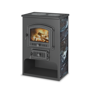 Печь-камин ВЕЗУВИЙ ПК-03 дверца 224 С ЧУГУННОЙ ПЛИТОЙ В3 амфиболит 12 кВт (200 м.куб)