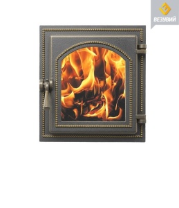 Дверца чугунная ВЕЗУВИЙ 270 крашеная со стеклом БРОНЗА (посадочный размер 250 х 280 мм)