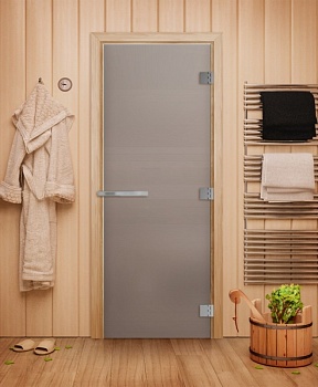 Дверь стеклянная ЭТАЛОН САТИН МАТОВАЯ 700 х 1900 мм 3 петли, стекло 10 мм, коробка ОСИНА, магнит DoorWood